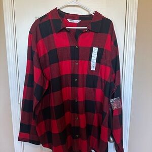 Red and Black Plaid Button-Up Shirt